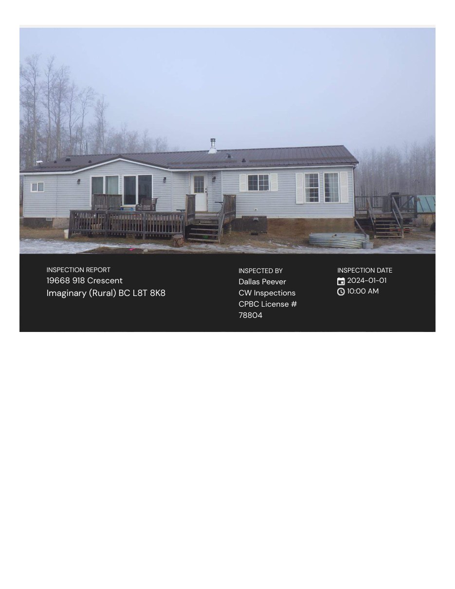 Cover of a CW Inspections example inspection report